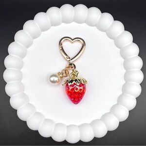 Handmade Strawberry & Pearl Bag Charm / Keychain